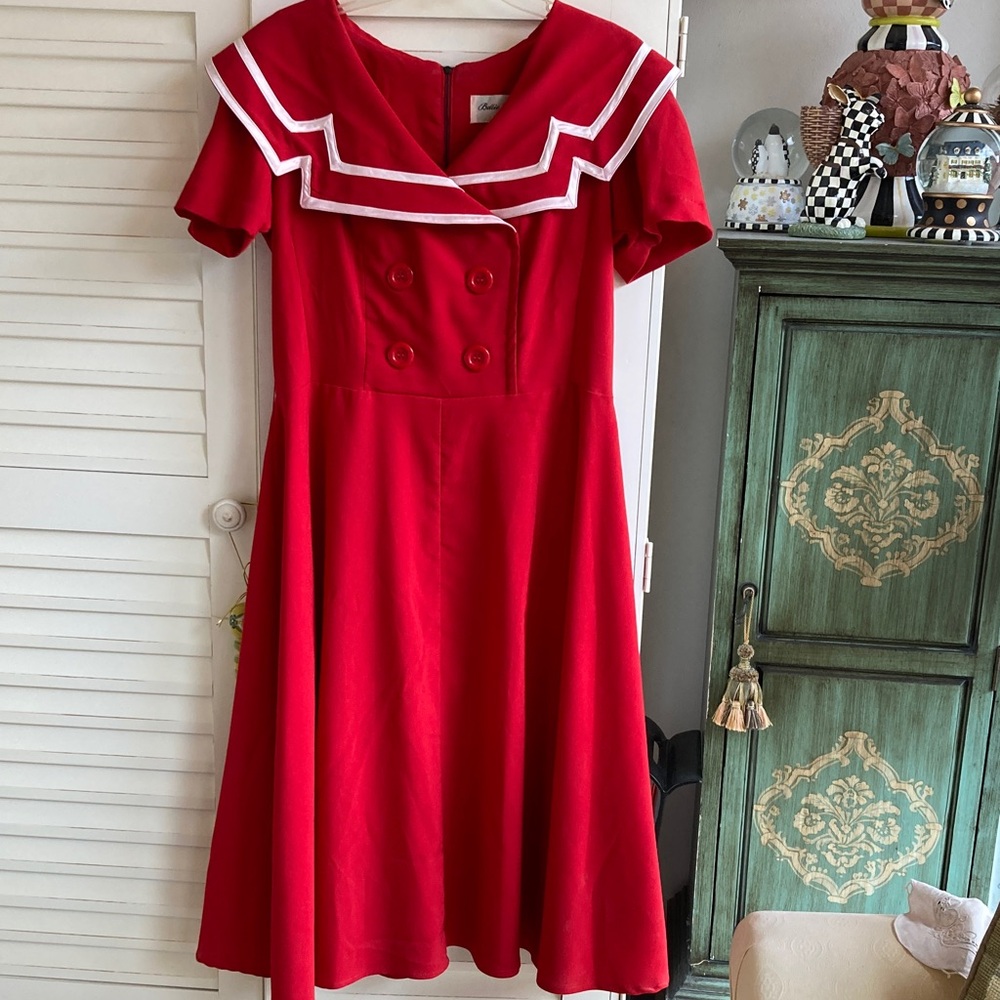 Bettie Page Red Double-Breasted Dress New